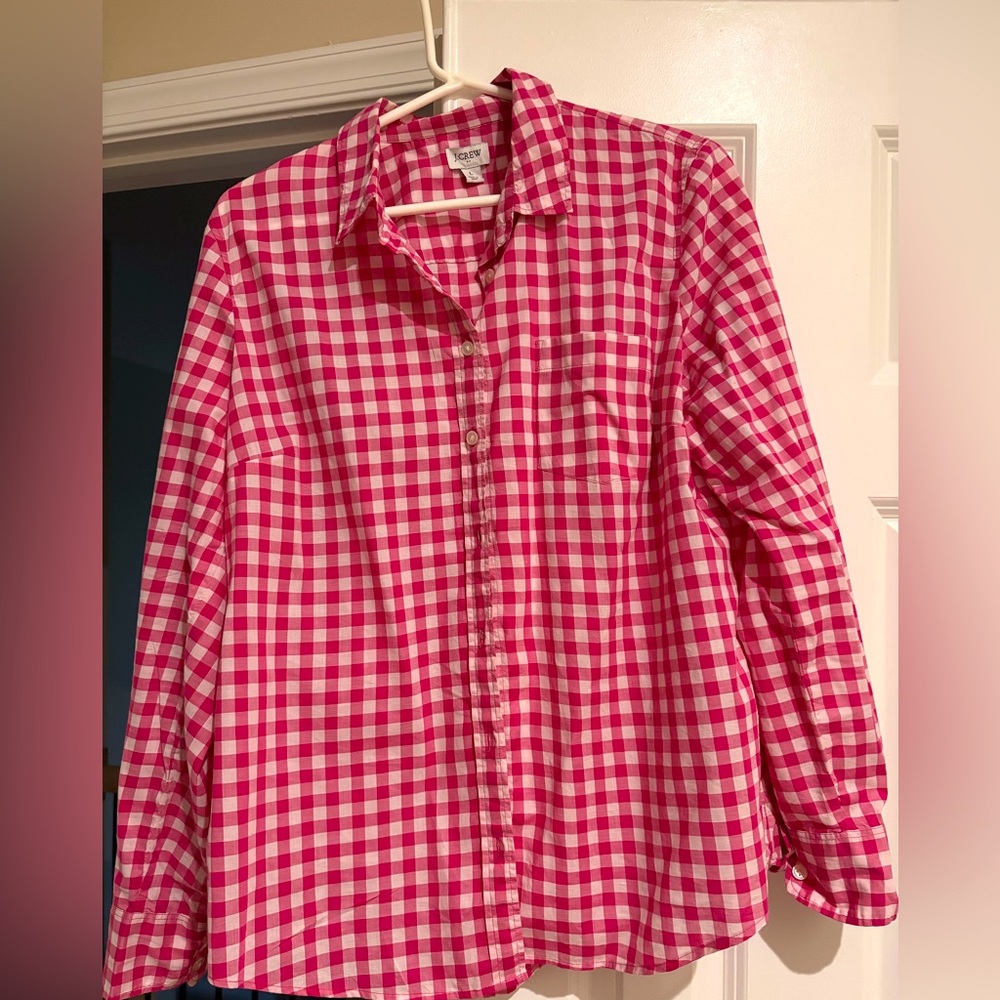 J. Crew Pink and White Gingham Shirt- women’s L